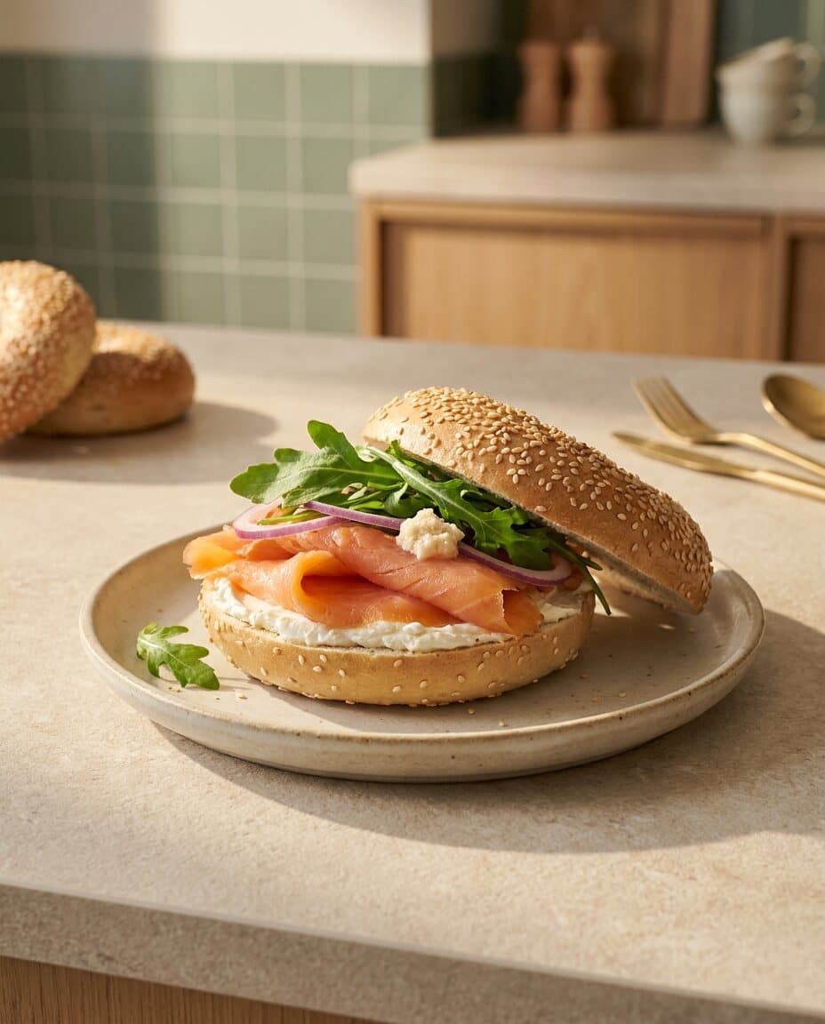 Frisch belegter Bagel mit Avocado und Frischkäse im Vita & Soul Café